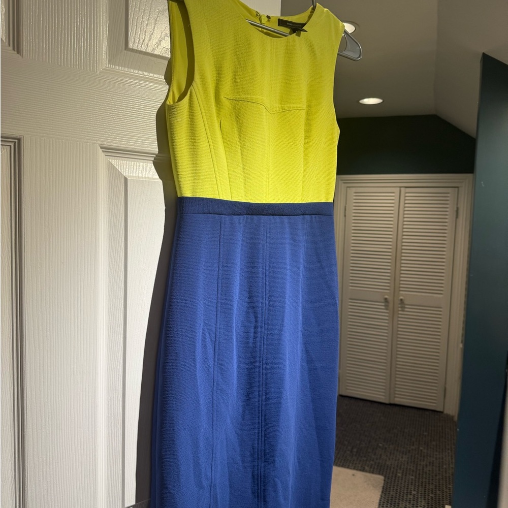 BCBGMaxAzria Lime and Navy Midi Dress